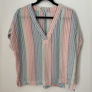 Marine Layer Women’s Pastel Stripe V-Neck Tee – Soft Cotton Comfort Size XL